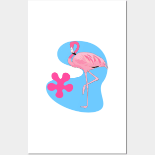 Flamingo with Retro Shapes Posters and Art